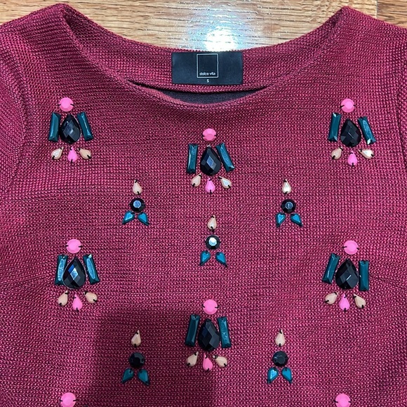 Dolce Vita wool blend purple wine jewel embellished peplum top small - Picture 3 of 7